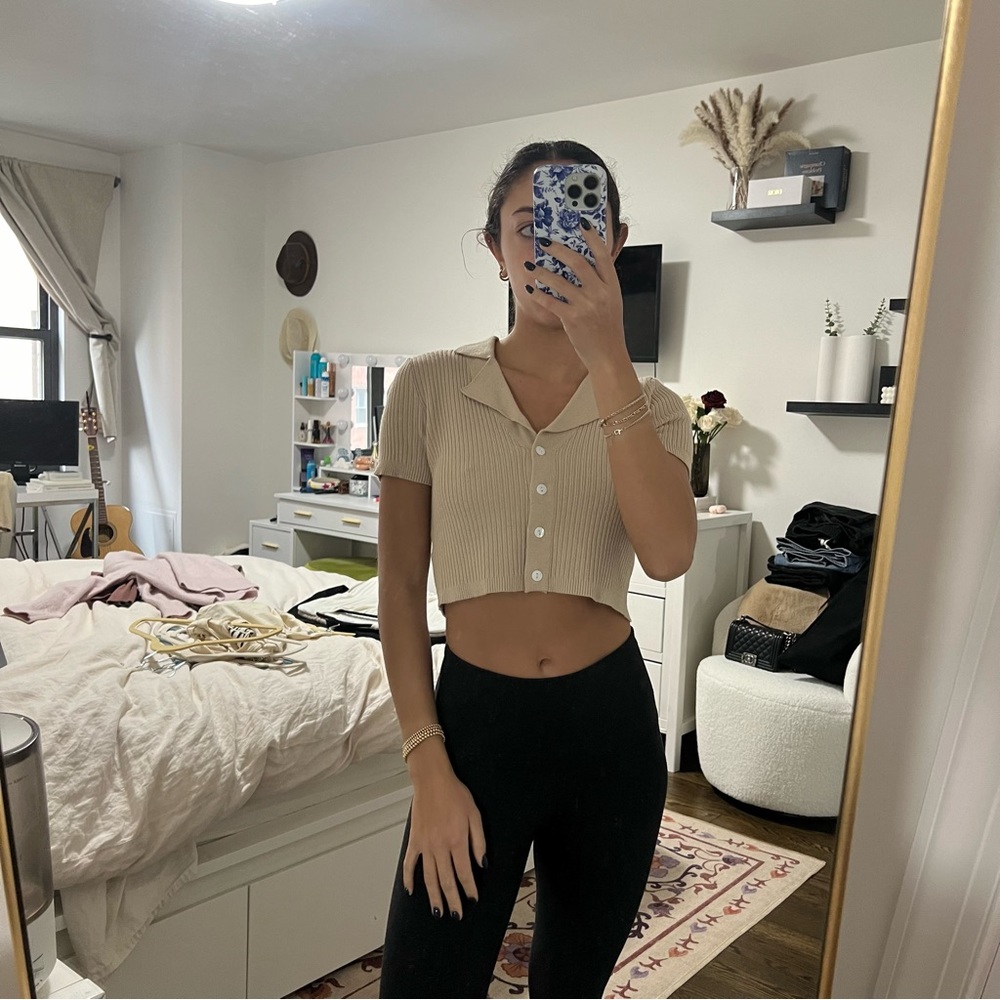 Cotton Candy LA knot button down crop top